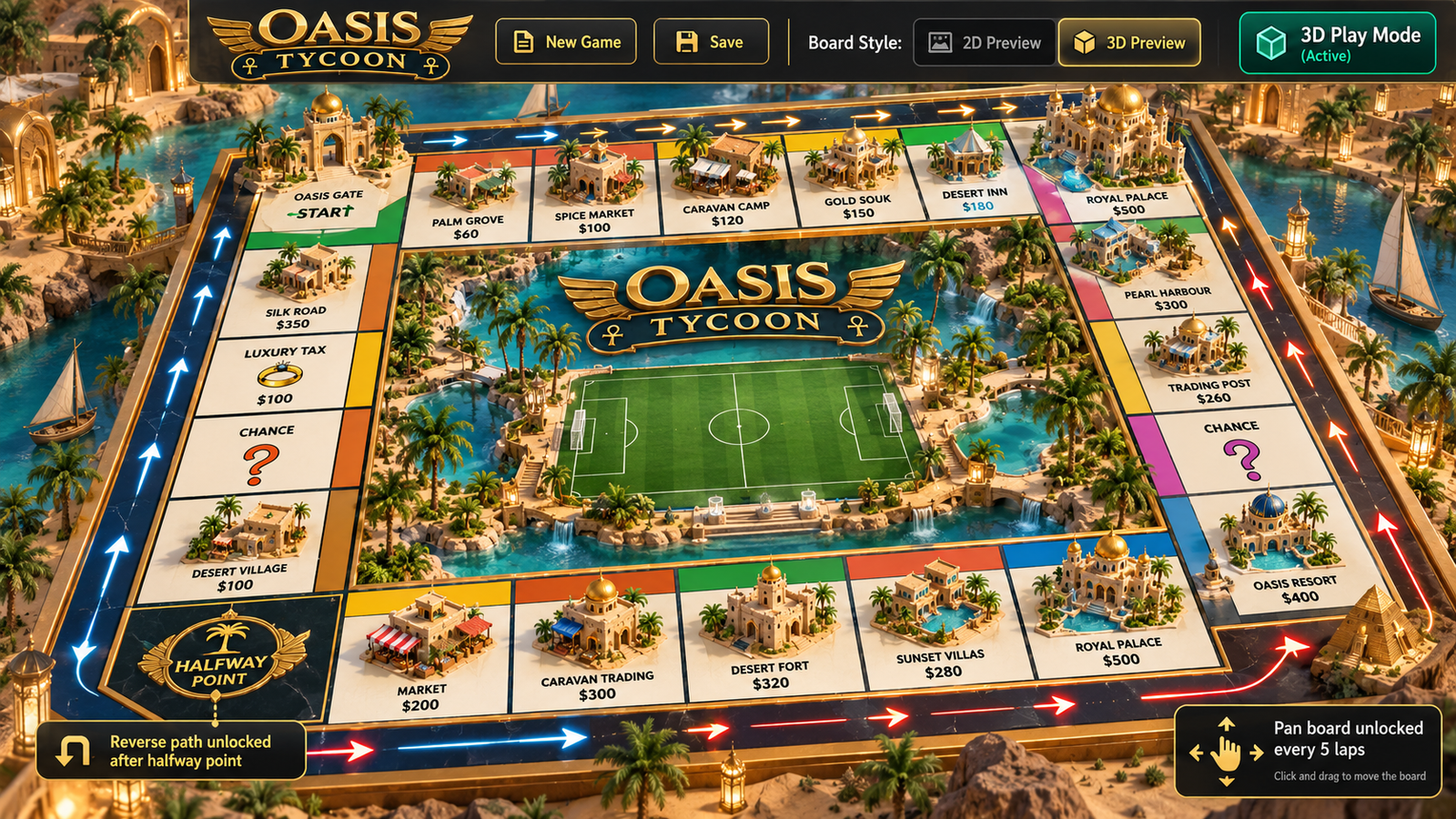 Oasis Tycoon 3D game board preview
